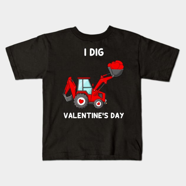 Kids I Dig Valentines Day Hearts Tractor Funny Toddler Boys Kids T-Shirt by Neldy